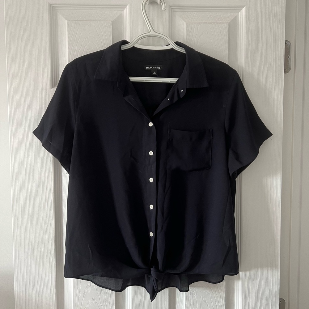 J Crew Mercantile Sheer Tie Front Crop Button Up - M
